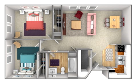 Floor plan for 2 beds, 1 bath, 700 sqft